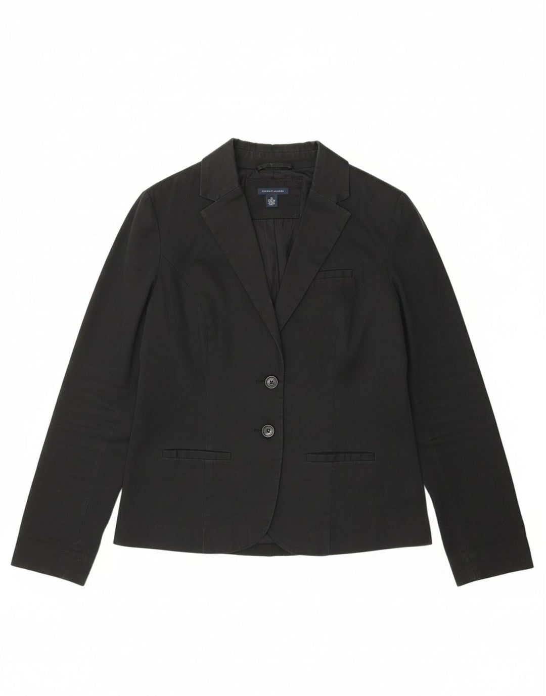 TOMMY HILFIGER Womens 2 Button Blazer Jacket UK 12 Medium Black Cotton