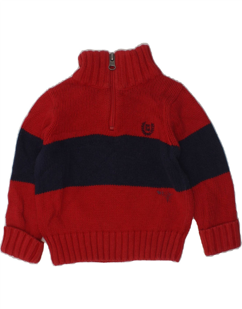 CHAPS Baby Boys Zip Neck Jumper Sweater 9-12 Months Red Colourblock Cotton | Vintage Chaps | Thrift | Second-Hand Chaps | Used Clothing | Messina Hembry 