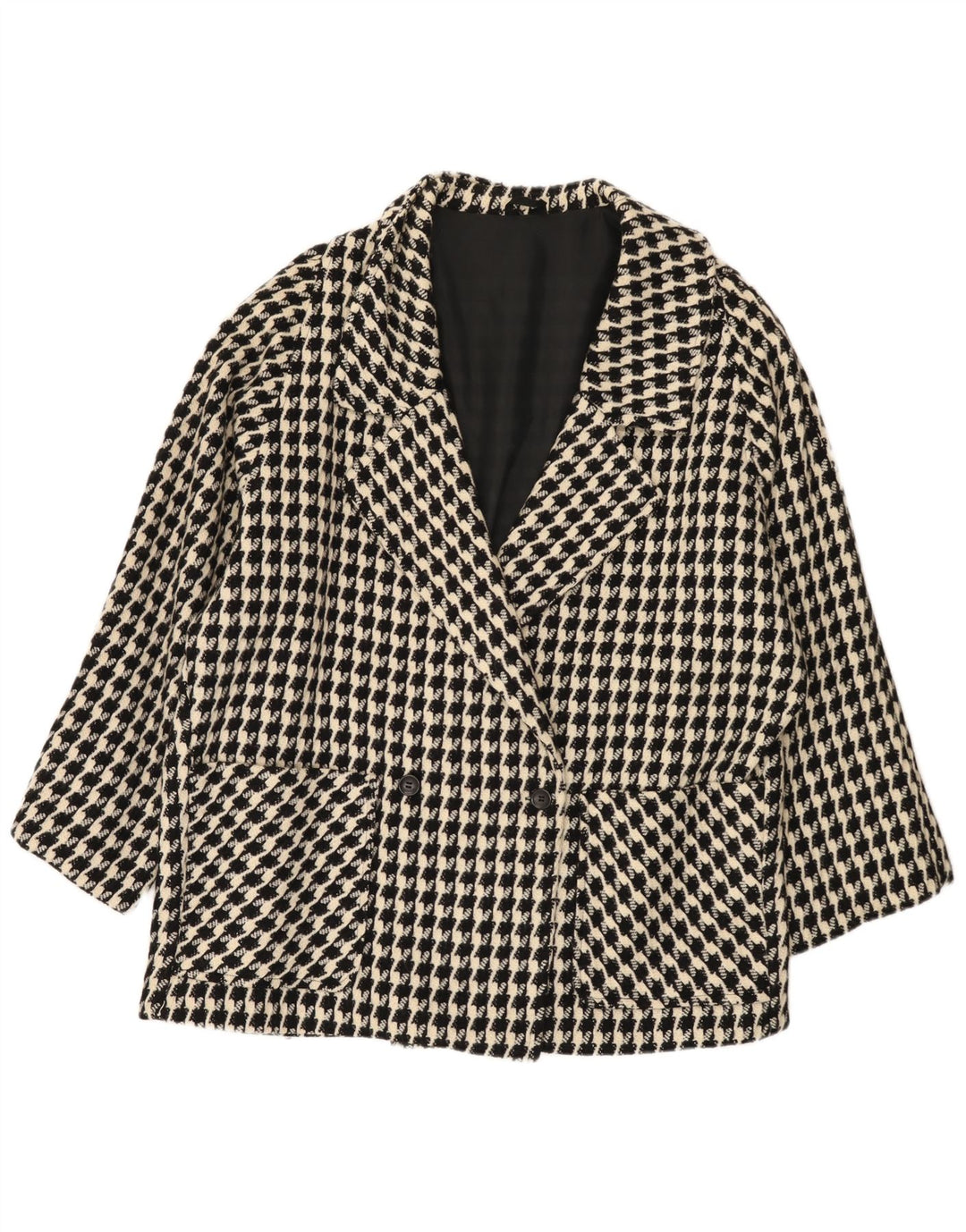 VINTAGE Womens Oversized Blazer Jacket UK 20 2XL Black Houndstooth