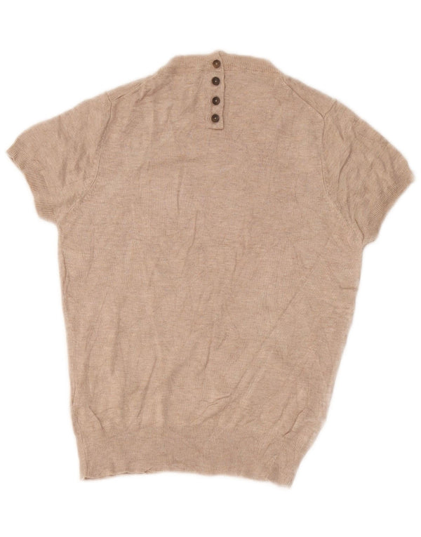 Zara Womens Short Sleeve Boat Neck Jumper Sweater UK 10 Small Beige Viscose