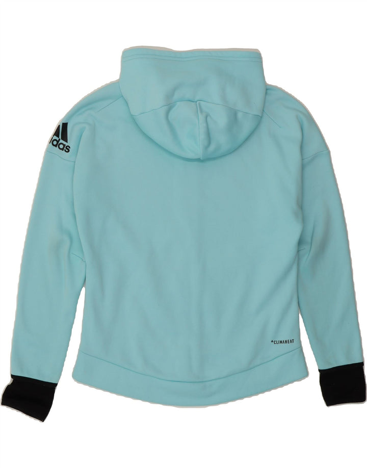ADIDAS Womens Climaheat Zip Hoodie Sweater UK 14 Medium Blue Colourblock Vintage Adidas and Second-Hand Adidas from Messina Hembry 