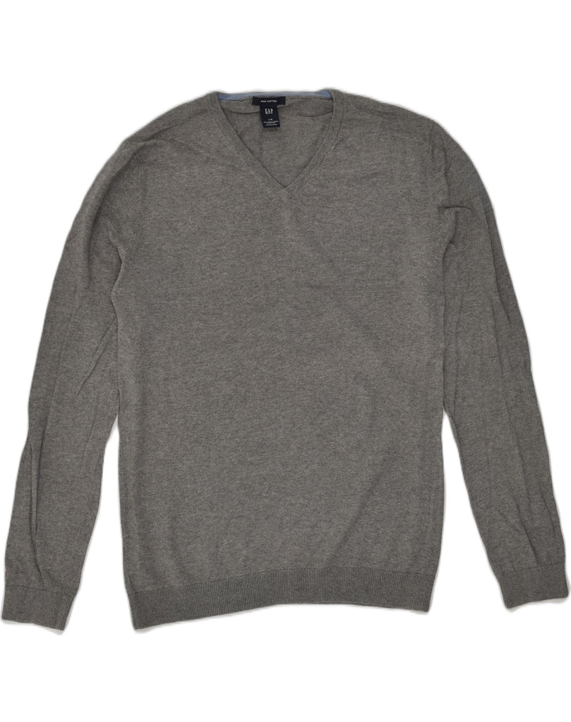 GAP Mens V-Neck Jumper Sweater Large Grey Cotton | Vintage Gap | Thrift | Second-Hand Gap | Used Clothing | Messina Hembry 