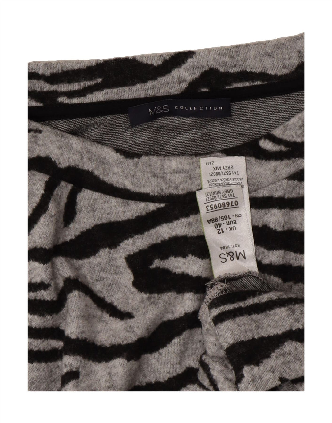 MARKS & SPENCER Womens Top Long Sleeve UK 12 Medium Grey Animal Print Vintage Marks & Spencer and Second-Hand Marks & Spencer from Messina Hembry 