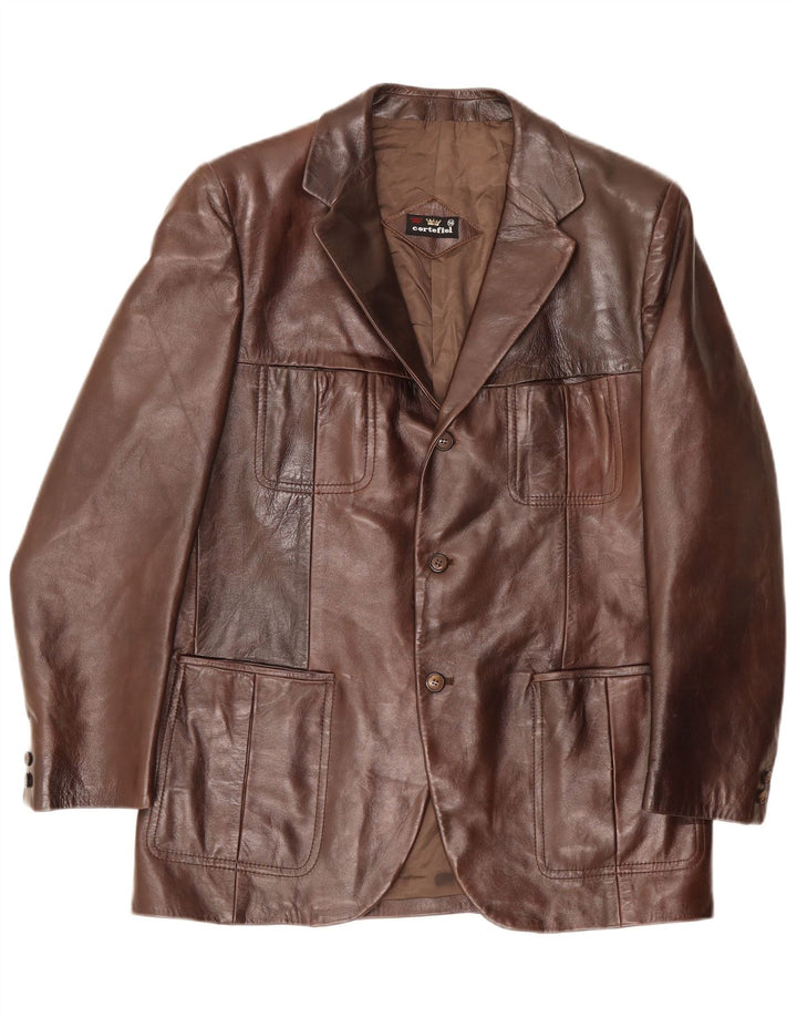Cortefiel Mens Leather Jacket IT 56 3XL Brown