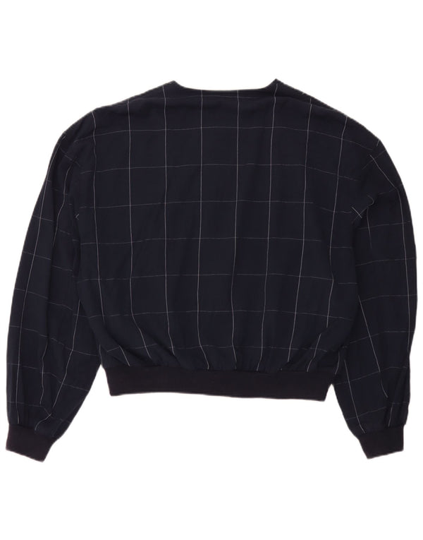 Vintage Womens Bomber Jacket IT 52 2XL Navy Blue Check Viscose
