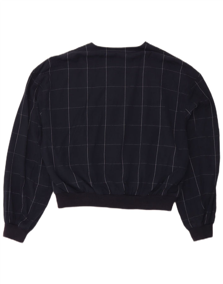 Vintage Womens Bomber Jacket IT 52 2XL Navy Blue Check Viscose