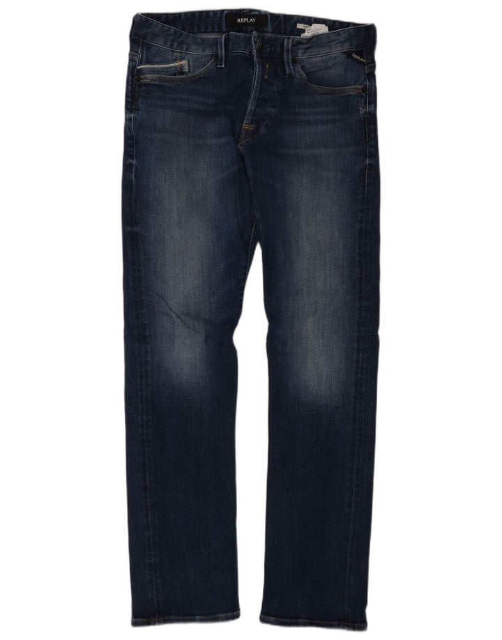 Replay Mens Slim Jeans W30 L32 Navy Blue Cotton