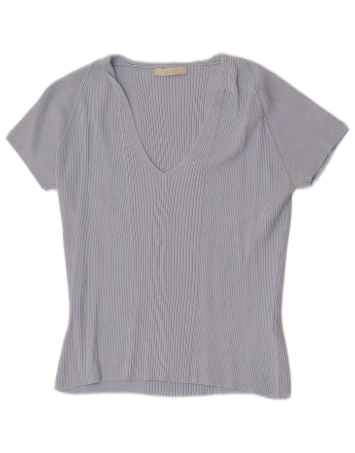 Marks & Spencer Womens Crop T-Shirt Top UK 14 Medium Blue Viscose
