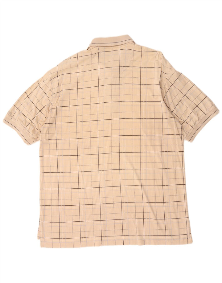Izod Mens Polo Shirt Large Beige Check Cotton