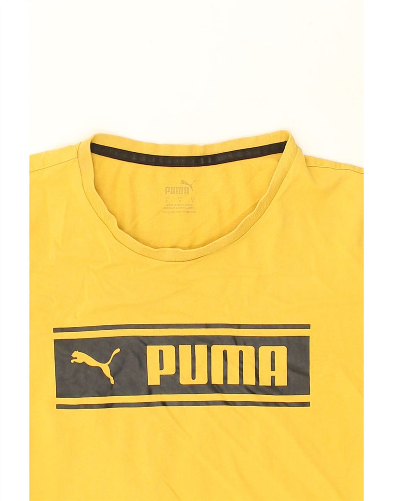 PUMA Mens Graphic T-Shirt Top Small Yellow | Vintage Puma | Thrift | Second-Hand Puma | Used Clothing | Messina Hembry 