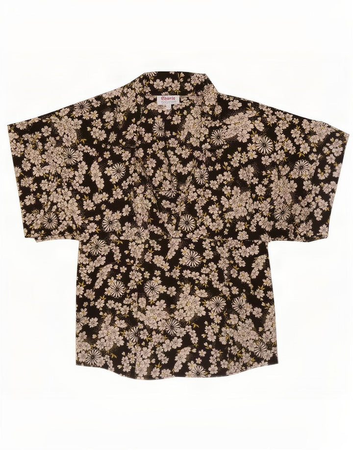 cherie Womens Blouse Top IT 42 Medium Black Floral