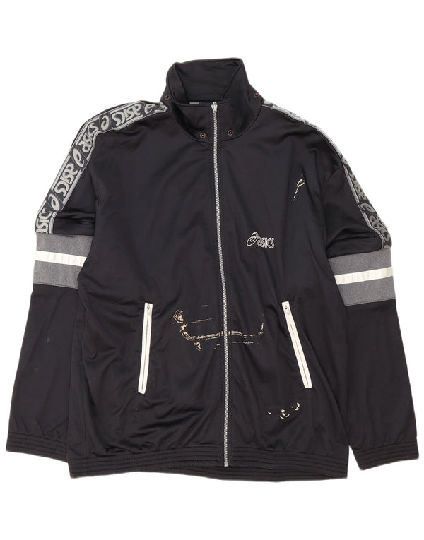 Asics Mens Graphic Tracksuit Top Jacket IT 54 XL Black Colourblock
