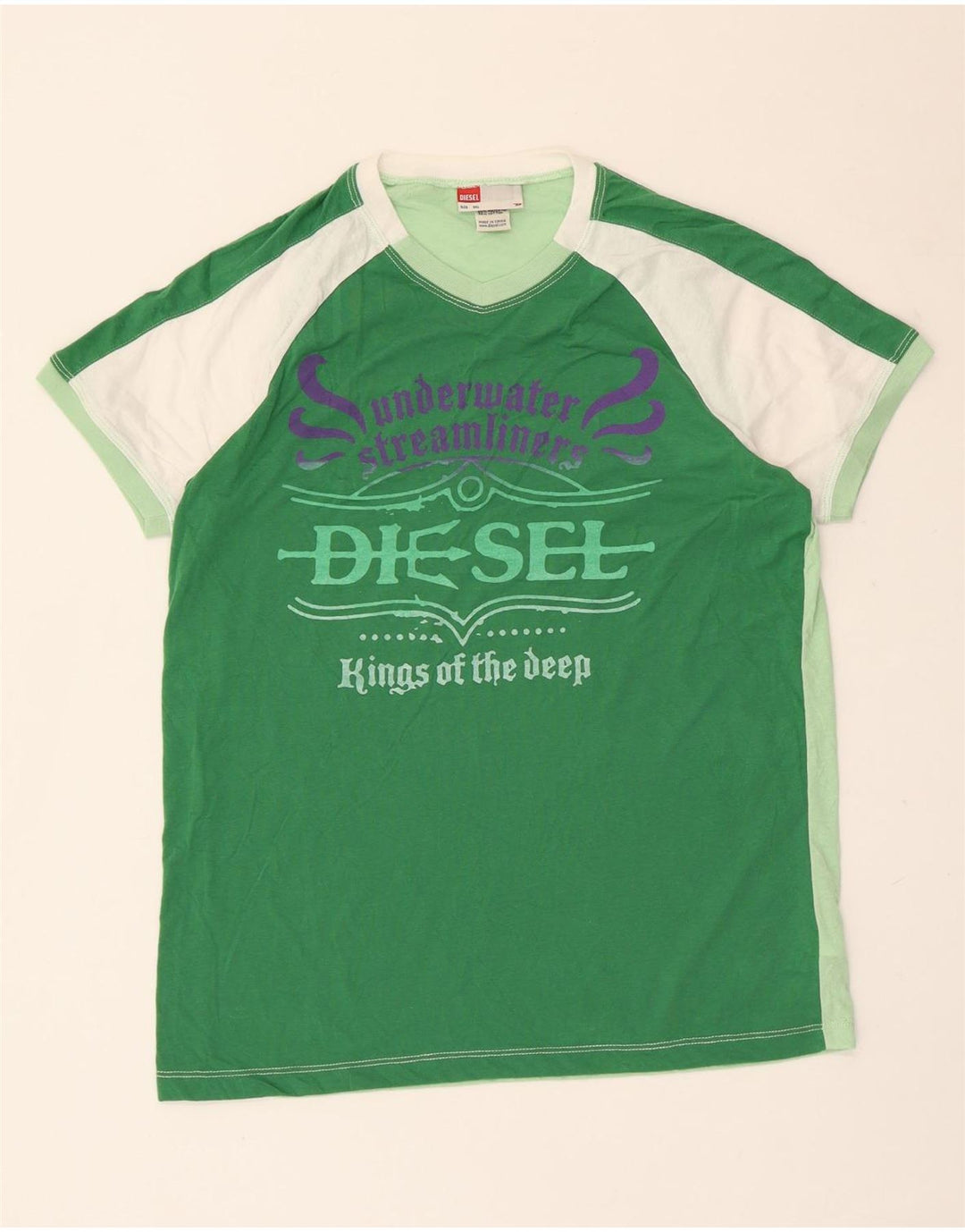 Diesel Womens Graphic T-Shirt Top UK 20 2XL Green Colourblock Polyester