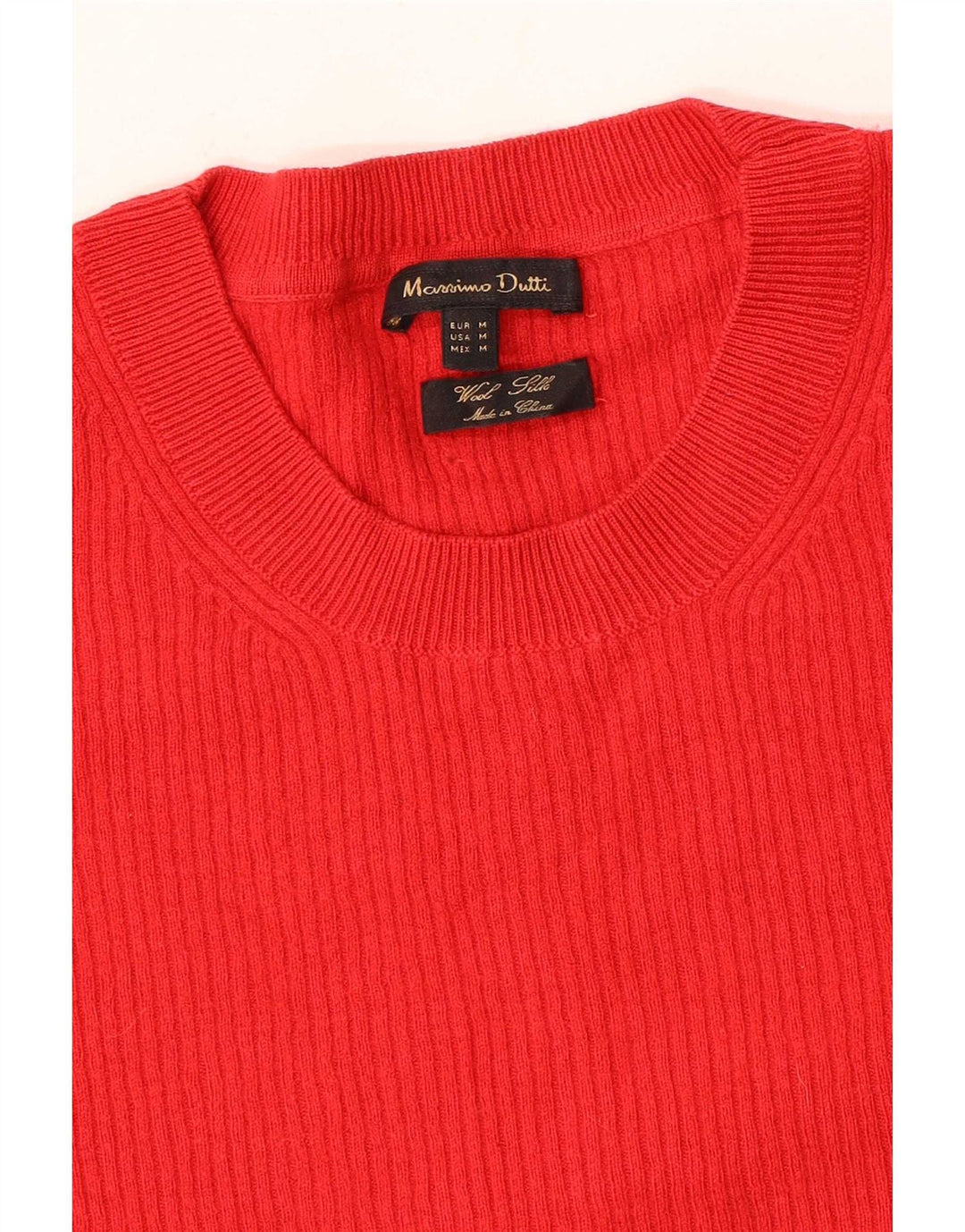 Massimo Dutti Womens Crew Neck Jumper Sweater UK 12 Medium Red Wool