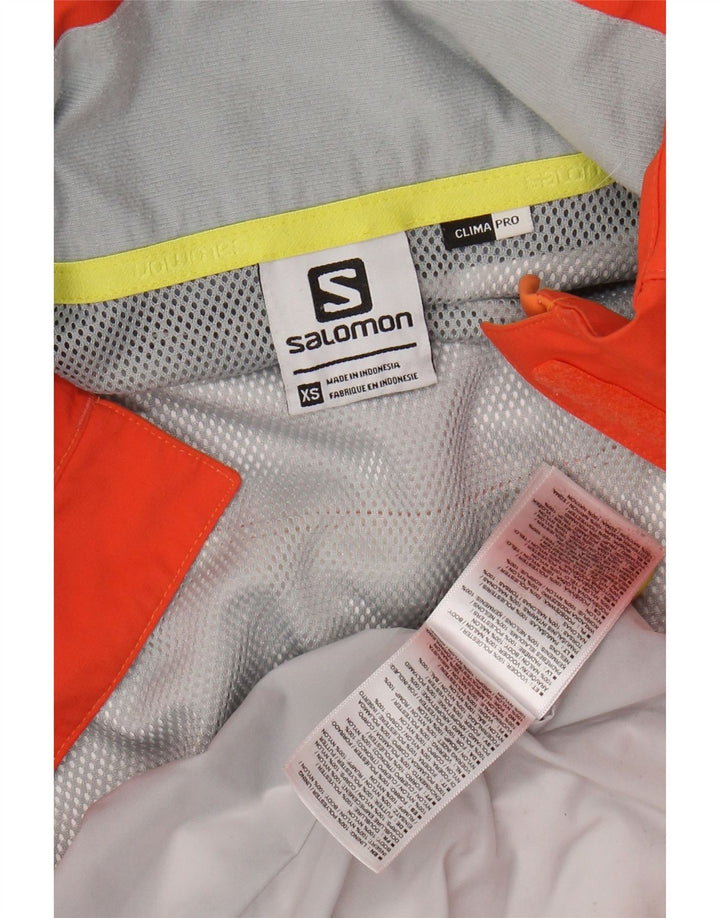 SALOMON Womens Hooded Rain Jacket UK 6 XS Orange Colourblock Polyester