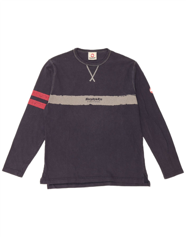 Murphy & Nye Mens Graphic Top Long Sleeve Large Navy Blue Colourblock