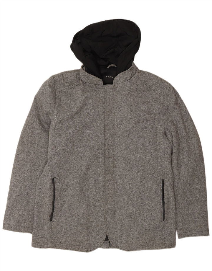 Zara Mens Hooded Bomber Jacket UK 42 XL Grey Polyester