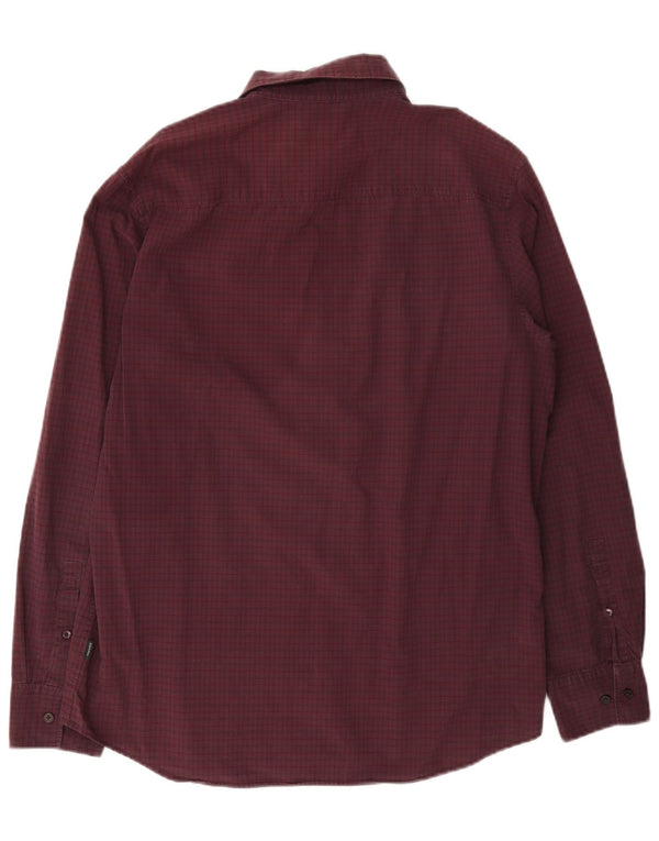 Calvin Klein Mens Shirt Medium Burgundy Gingham Cotton