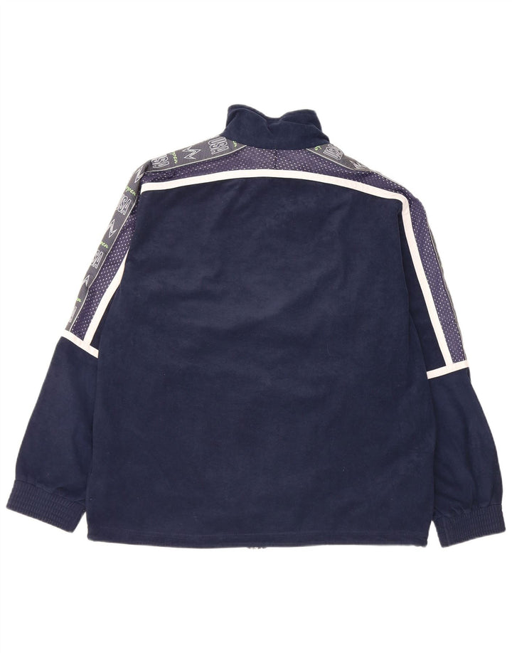 Brugi Mens Graphic Velour Tracksuit Top Jacket Medium Navy Blue Colourblock