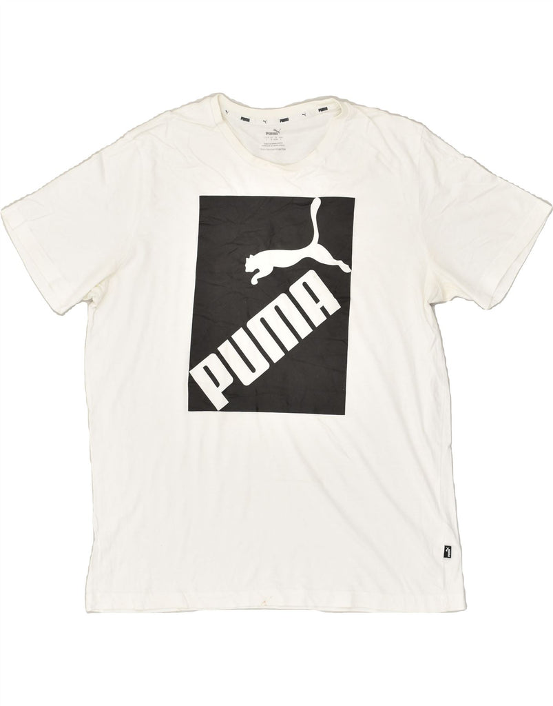 PUMA Mens Graphic T-Shirt Top Large White Cotton | Vintage Puma | Thrift | Second-Hand Puma | Used Clothing | Messina Hembry 