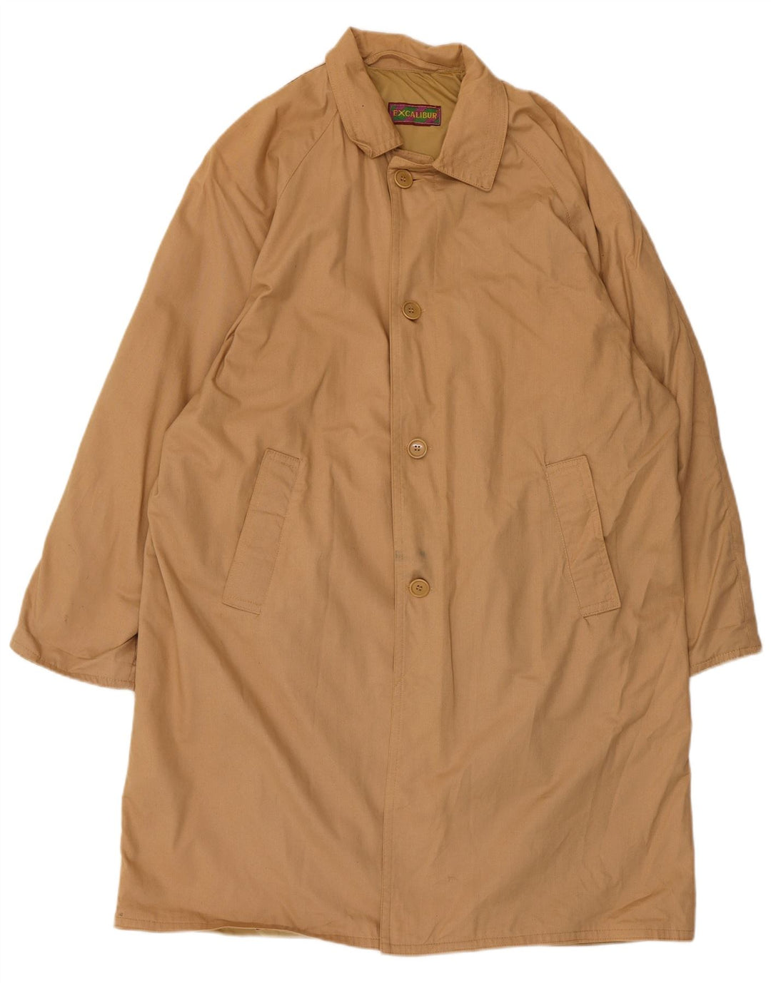 Vintage Mens Loose Fit Trench Coat Small Beige Cotton