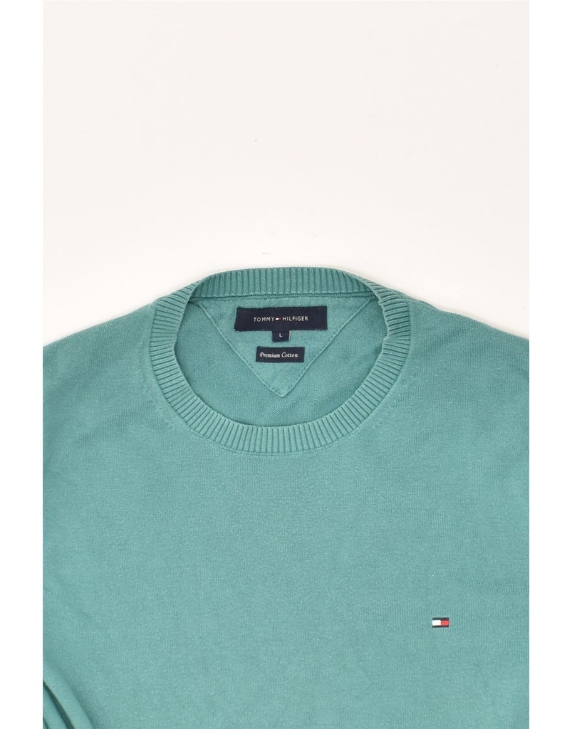 TOMMY HILFIGER Mens Crew Neck Jumper Sweater Large Green Cotton | Vintage Tommy Hilfiger | Thrift | Second-Hand Tommy Hilfiger | Used Clothing | Messina Hembry 