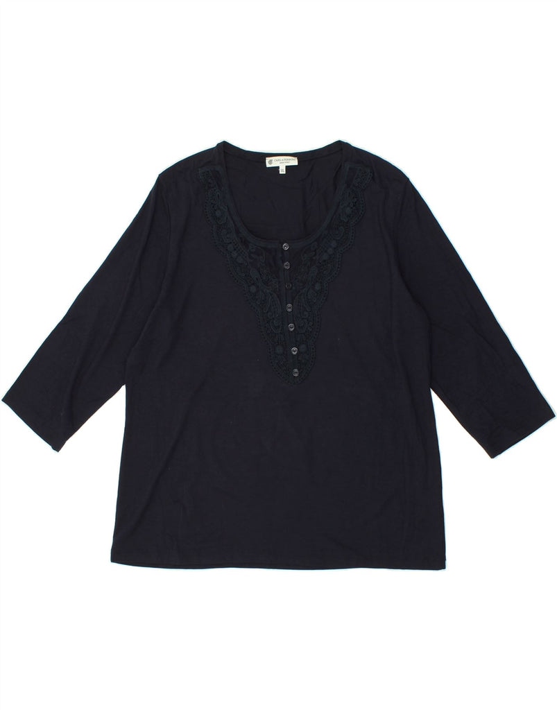 CARLA FERRONI Womens Top 3/4 Sleeve UK 20 2XL Navy Blue Viscose Vintage CARLA FERRONI and Second-Hand CARLA FERRONI from Messina Hembry 