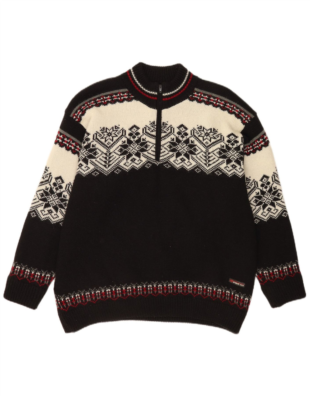 Campagnolo Mens Zip Neck Jumper Sweater XL Multicoloured Fair Isle Wool