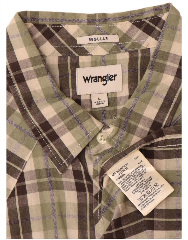 Wrangler Mens Short Sleeve Regular Fit Shirt Large Khaki Check Cotton