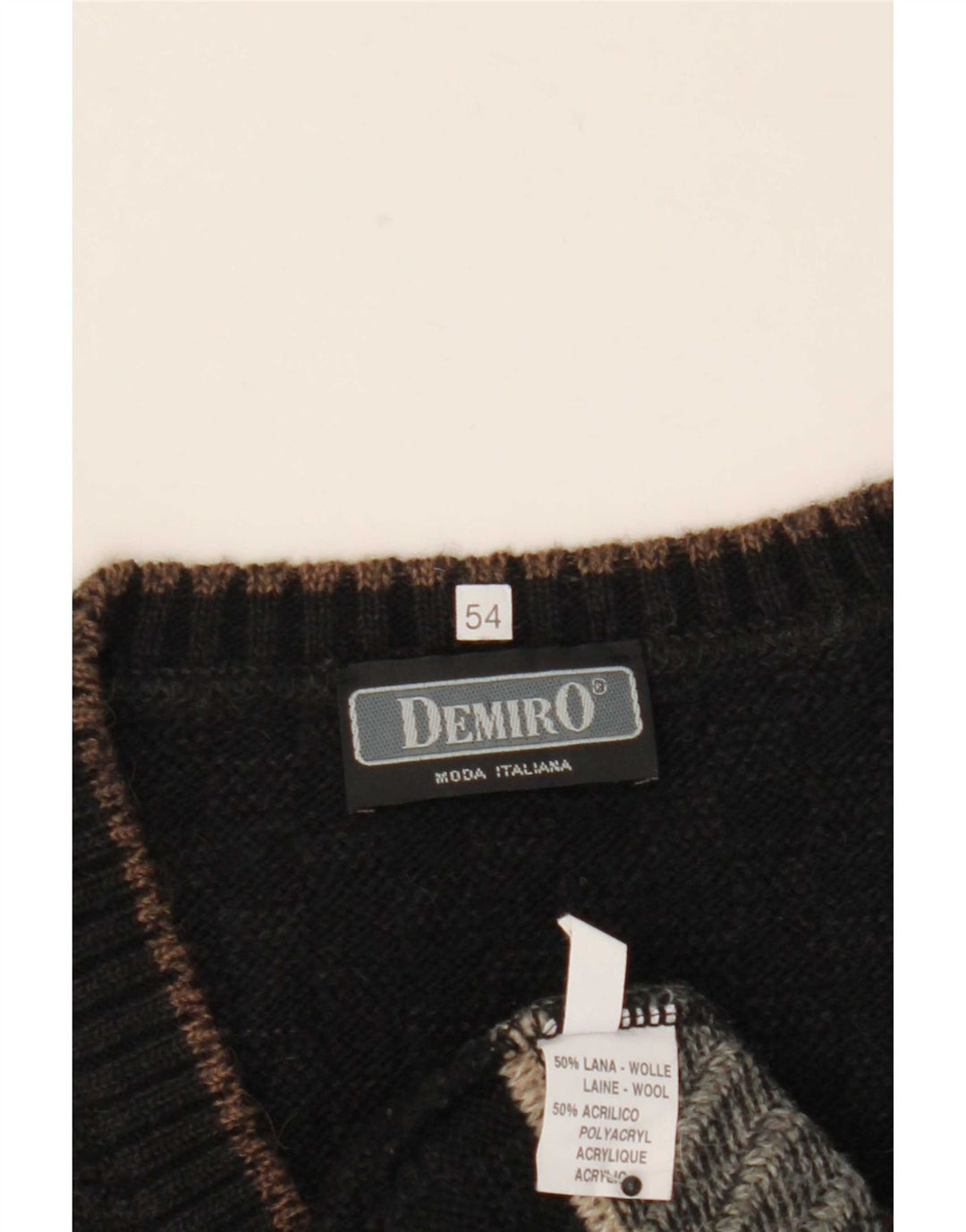 Demiro Mens V-Neck Jumper Sweater IT 54 XL Multicoloured Geometric Wool