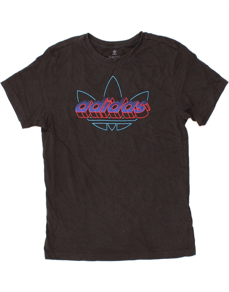 ADIDAS Boys Graphic T-Shirt Top 13-14 Years Black Cotton Vintage Adidas and Second-Hand Adidas from Messina Hembry 