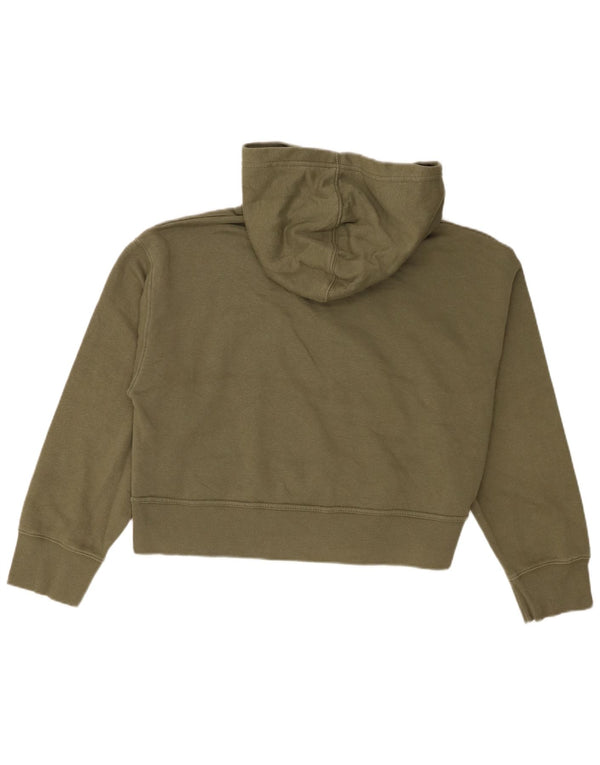 Zara Womens Crop Oversized Hoodie Jumper UK 14 Medium Green Cotton