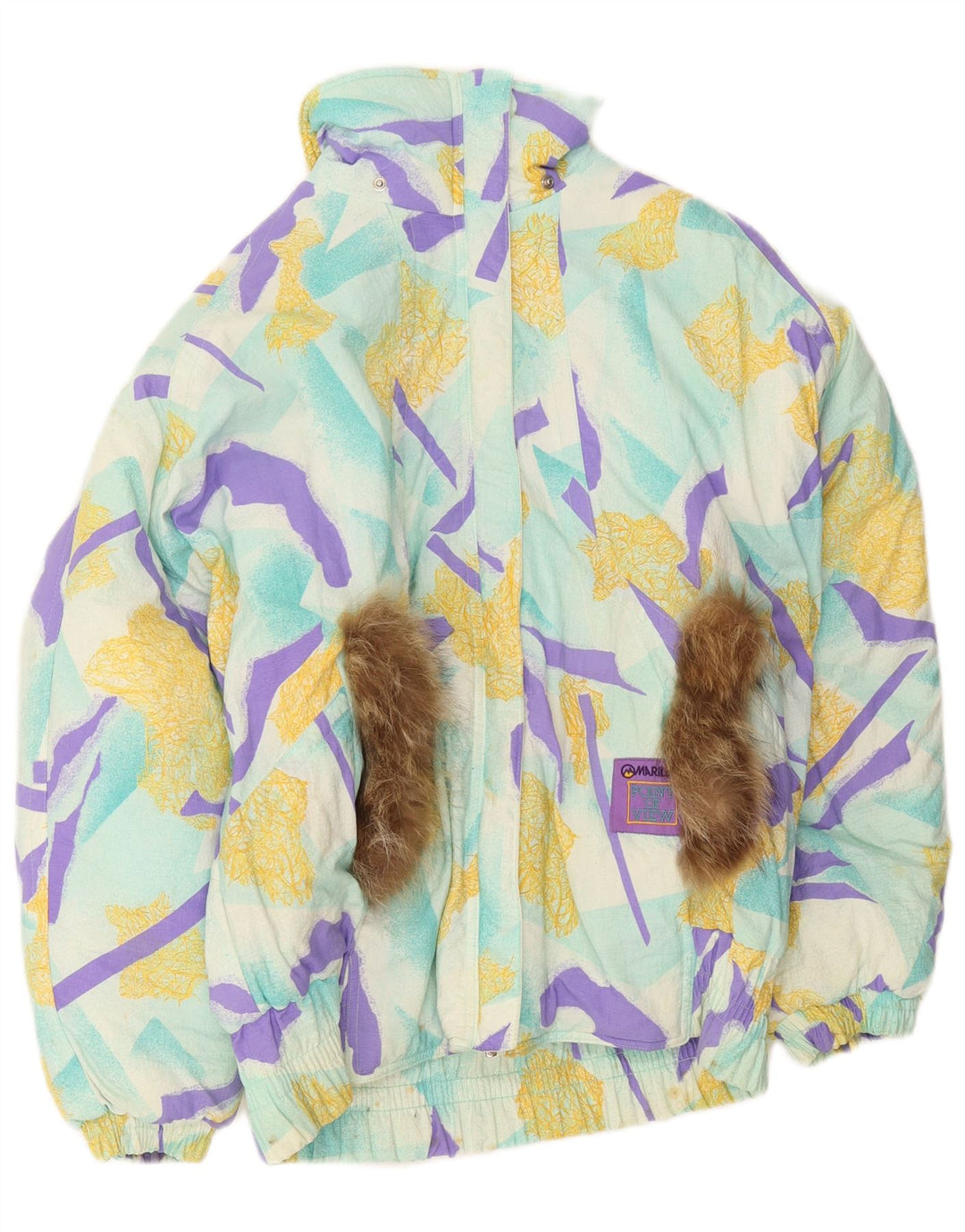 MARILENA Womens Hooded Ski Jacket US 10 Large Multicoloured Geometric Retro