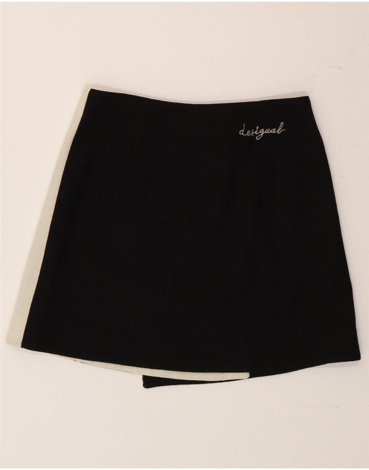Desigual Womens Wrap Mini Skirt EU 38 Medium W28 Black Floral Modern