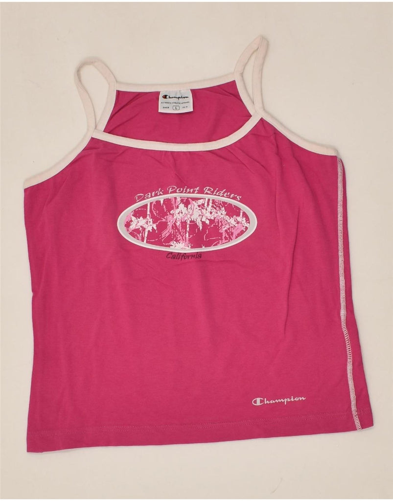 CHAMPION Girls Graphic Vest Top 9-10 Years Large Pink Cotton | Vintage Champion | Thrift | Second-Hand Champion | Used Clothing | Messina Hembry 