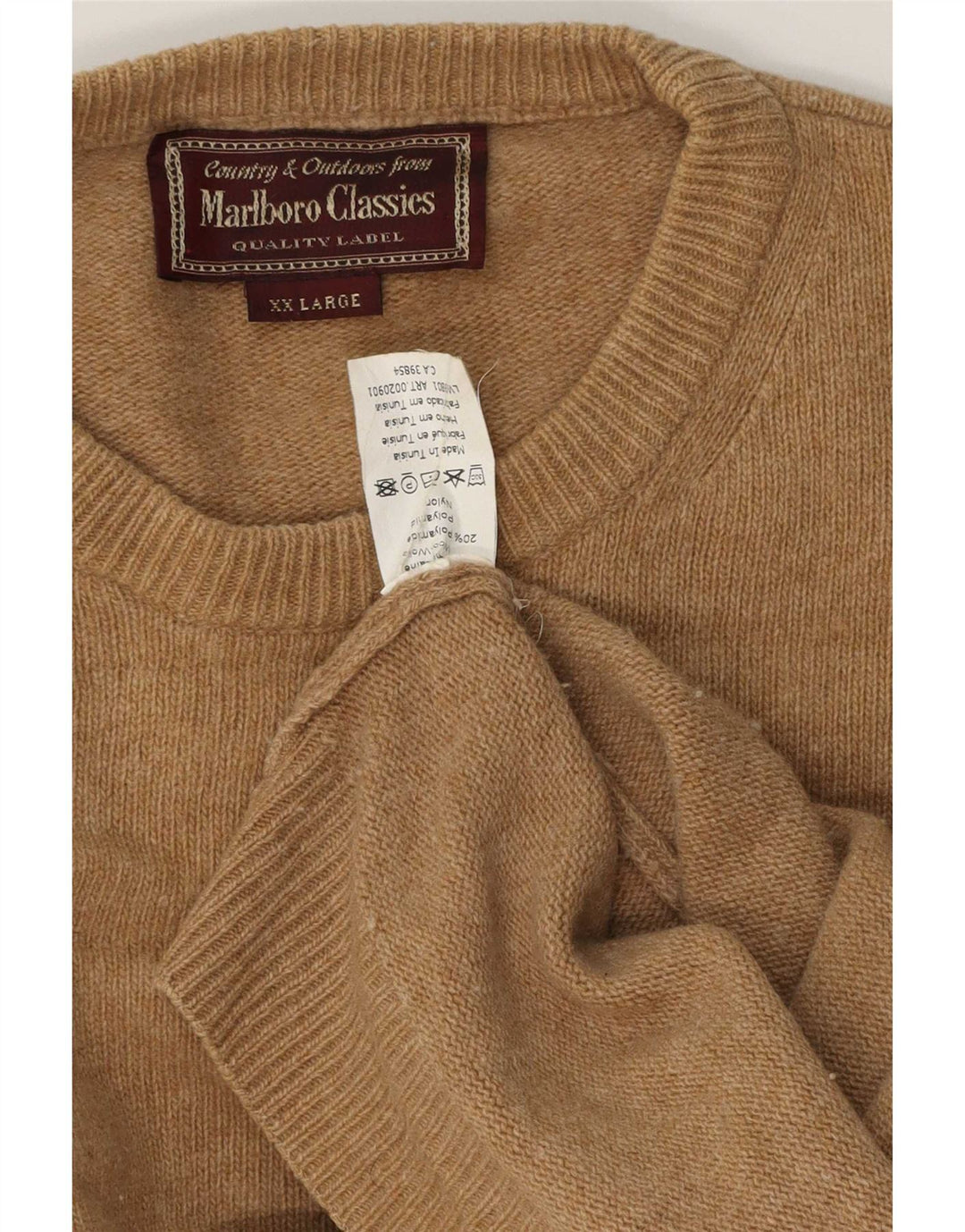 Marlboro Classics Mens Crew Neck Jumper Sweater 2XL Brown Wool