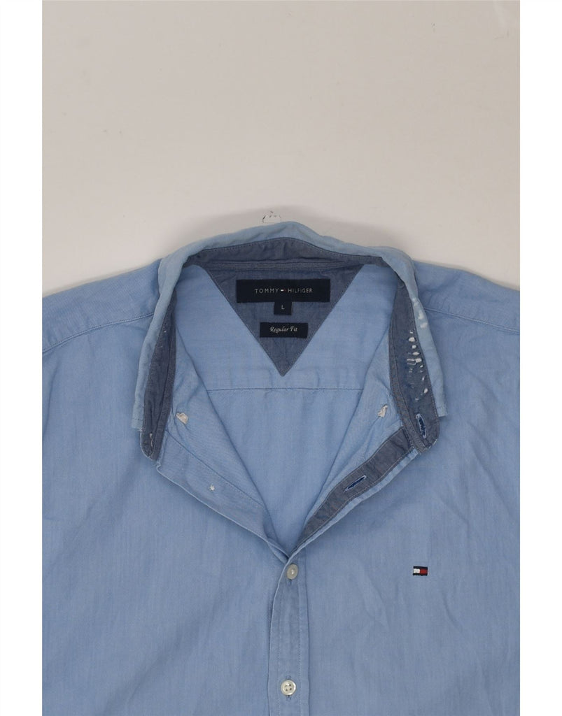 TOMMY HILFIGER Mens Regular Fit Shirt Large Blue Cotton | Vintage Tommy Hilfiger | Thrift | Second-Hand Tommy Hilfiger | Used Clothing | Messina Hembry 