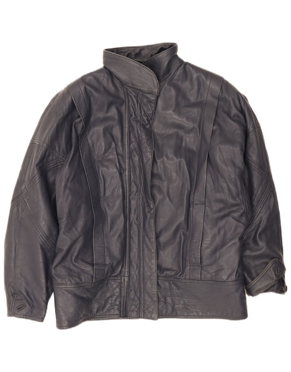 Chevignon Womens Leather Jacket UK 16 Large Navy Blue