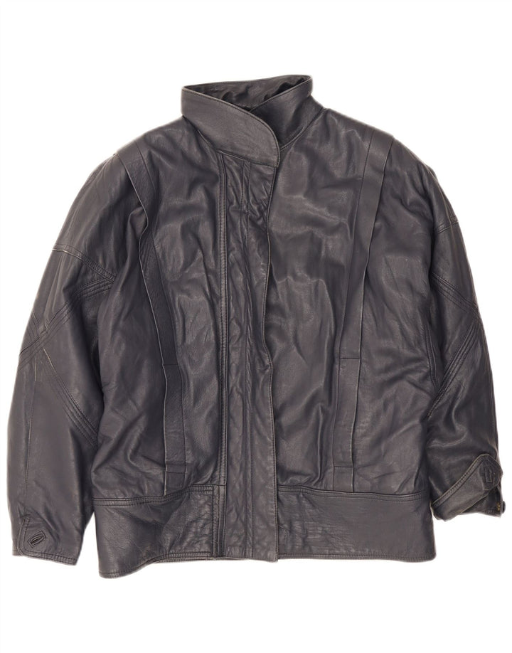 Chevignon Womens Leather Jacket UK 16 Large Navy Blue