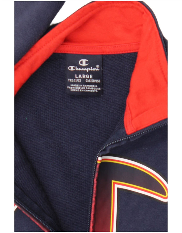 CHAMPION Boys Graphic Tracksuit Top Jacket 11-12 Years Large Navy Blue
