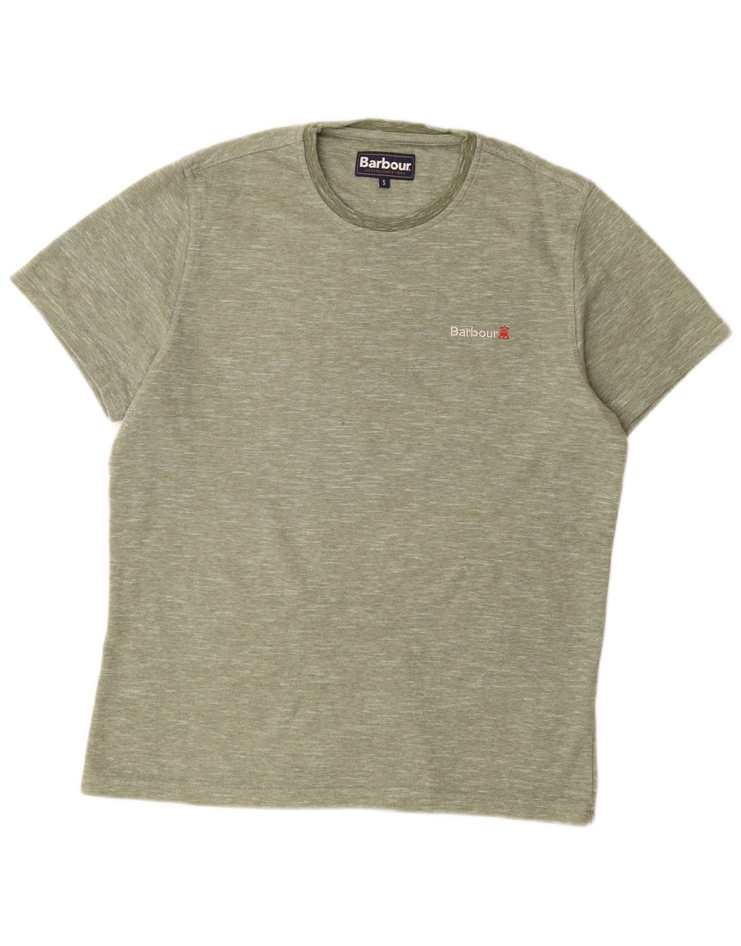 Barbour Mens T-Shirt Top Small Green Flecked Cotton
