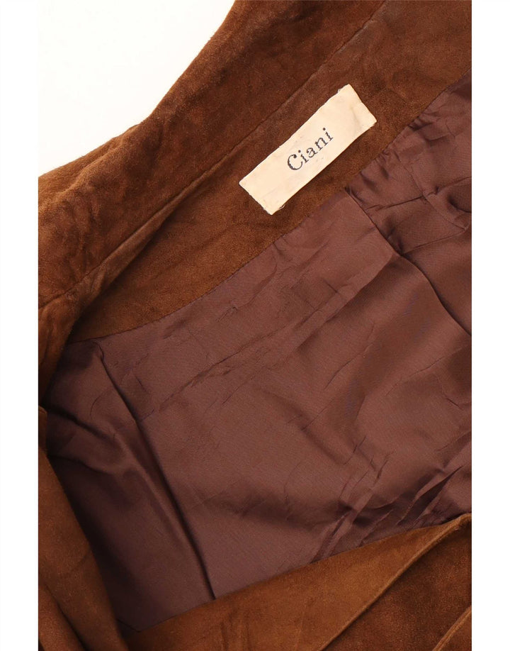 Vintage Womens Longline 1 Button Suede Blazer Jacket UK 10 Small Brown