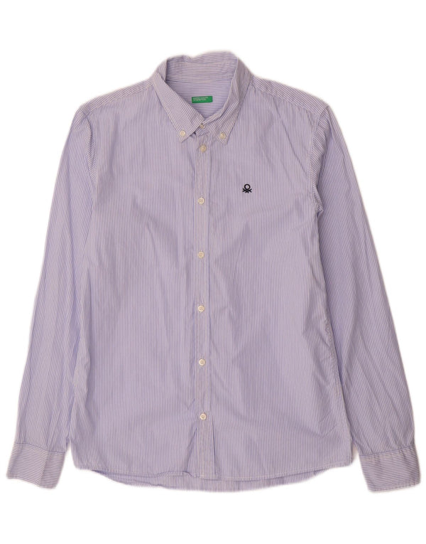 Benetton Boys Shirt 13-14 Years 3XL Blue Pinstripe Cotton