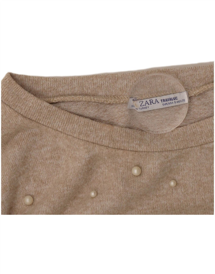 Zara Womens 3/4 Sleeve Blouse Top UK 10 Small Beige Spotted