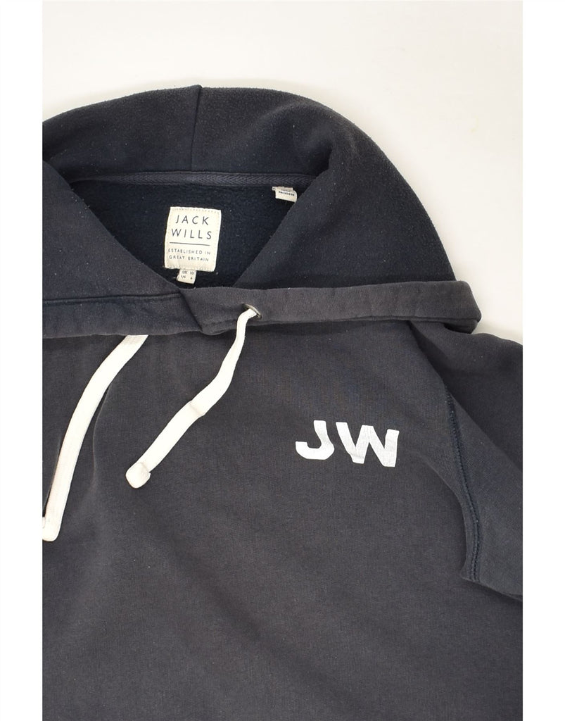 JACK WILLS Womens Graphic Hoodie Jumper UK 10 Small Navy Blue Cotton | Vintage Jack Wills | Thrift | Second-Hand Jack Wills | Used Clothing | Messina Hembry 