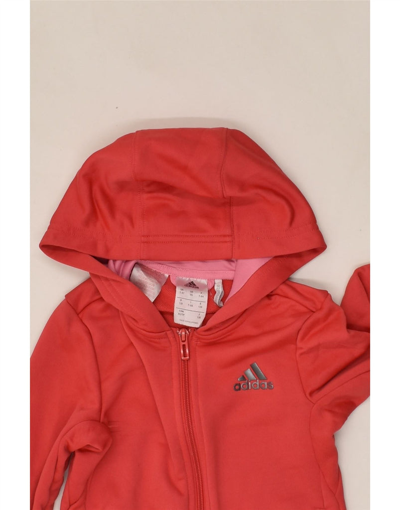 ADIDAS Girls Zip Hoodie Sweater 7-8 Years Red Polyester | Vintage Adidas | Thrift | Second-Hand Adidas | Used Clothing | Messina Hembry 