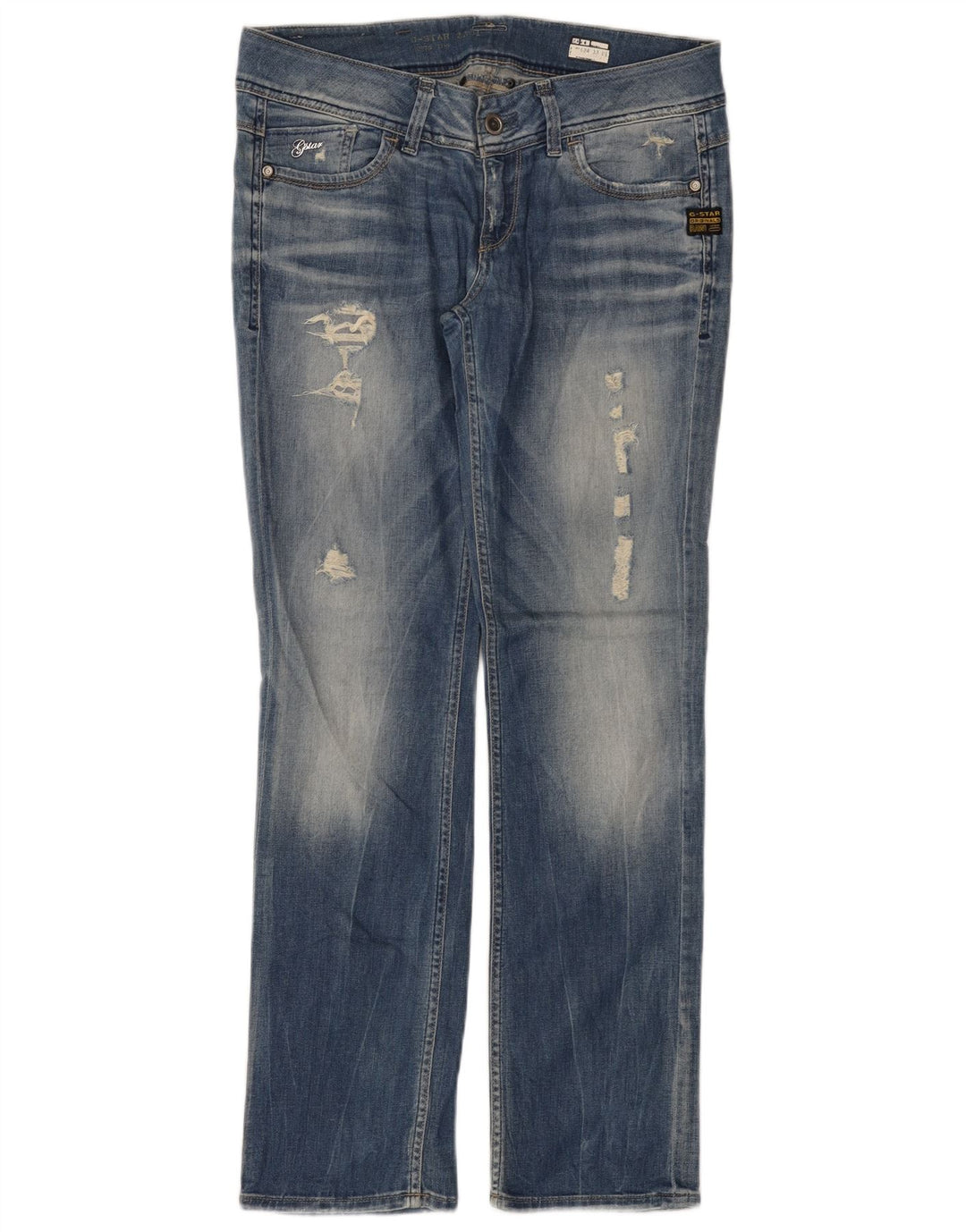 G-Star Womens Distressed Straight Jeans W31 L32 Blue Cotton