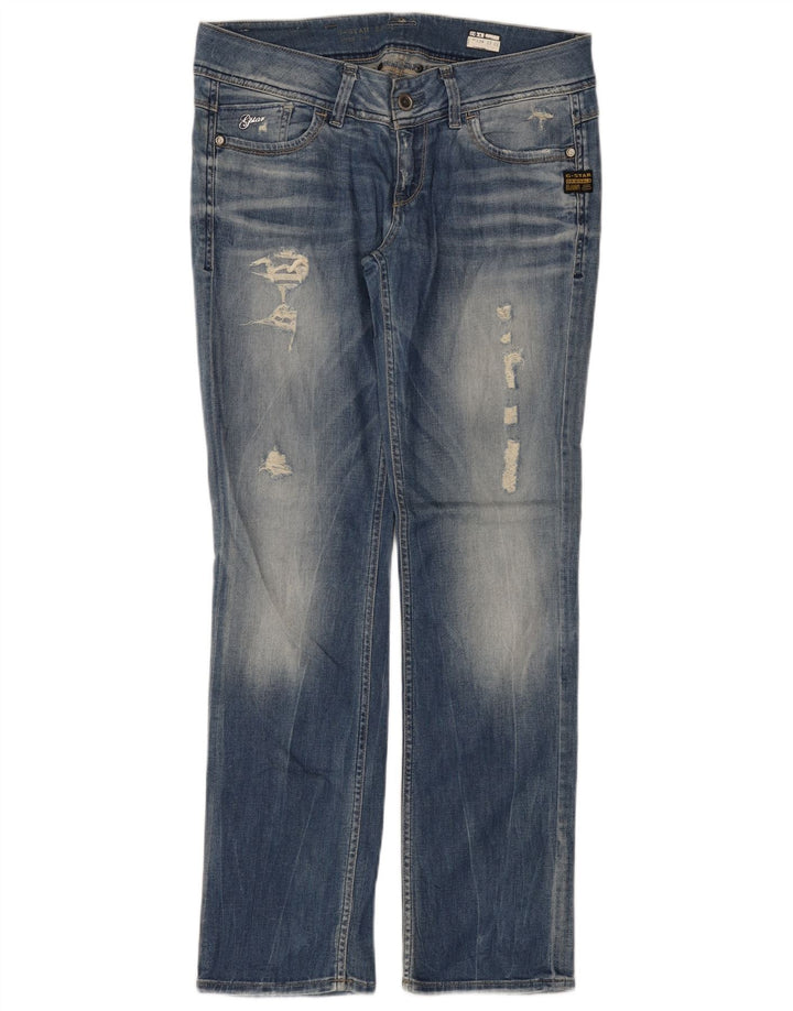 G-Star Womens Distressed Straight Jeans W31 L32 Blue Cotton