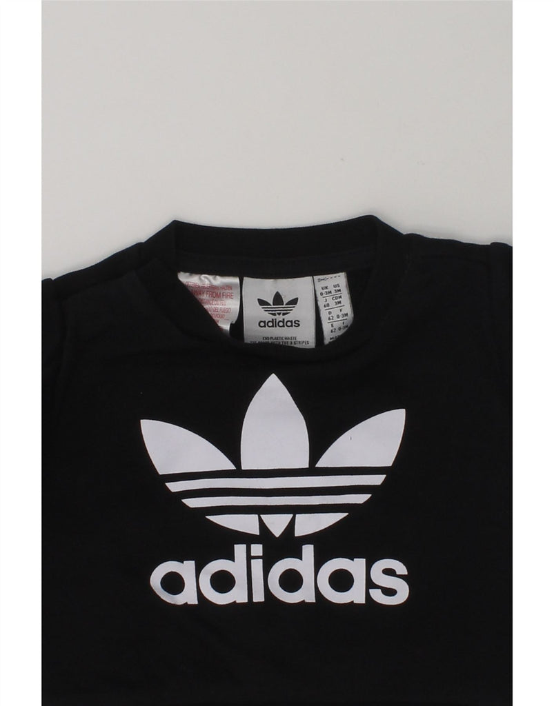 ADIDAS Baby Boys Graphic Sweatshirt Jumper 0-3 Months Black Cotton | Vintage Adidas | Thrift | Second-Hand Adidas | Used Clothing | Messina Hembry 