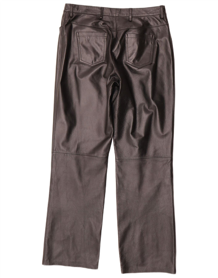 Vintage Womens Leather Trousers UK 14 Medium W30 L31 Black Leather